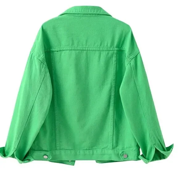 New Denim Jean Jacket, Green - Picture 2 of 3